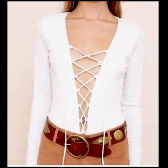 Tops - White lace up bodysuit - Size M
